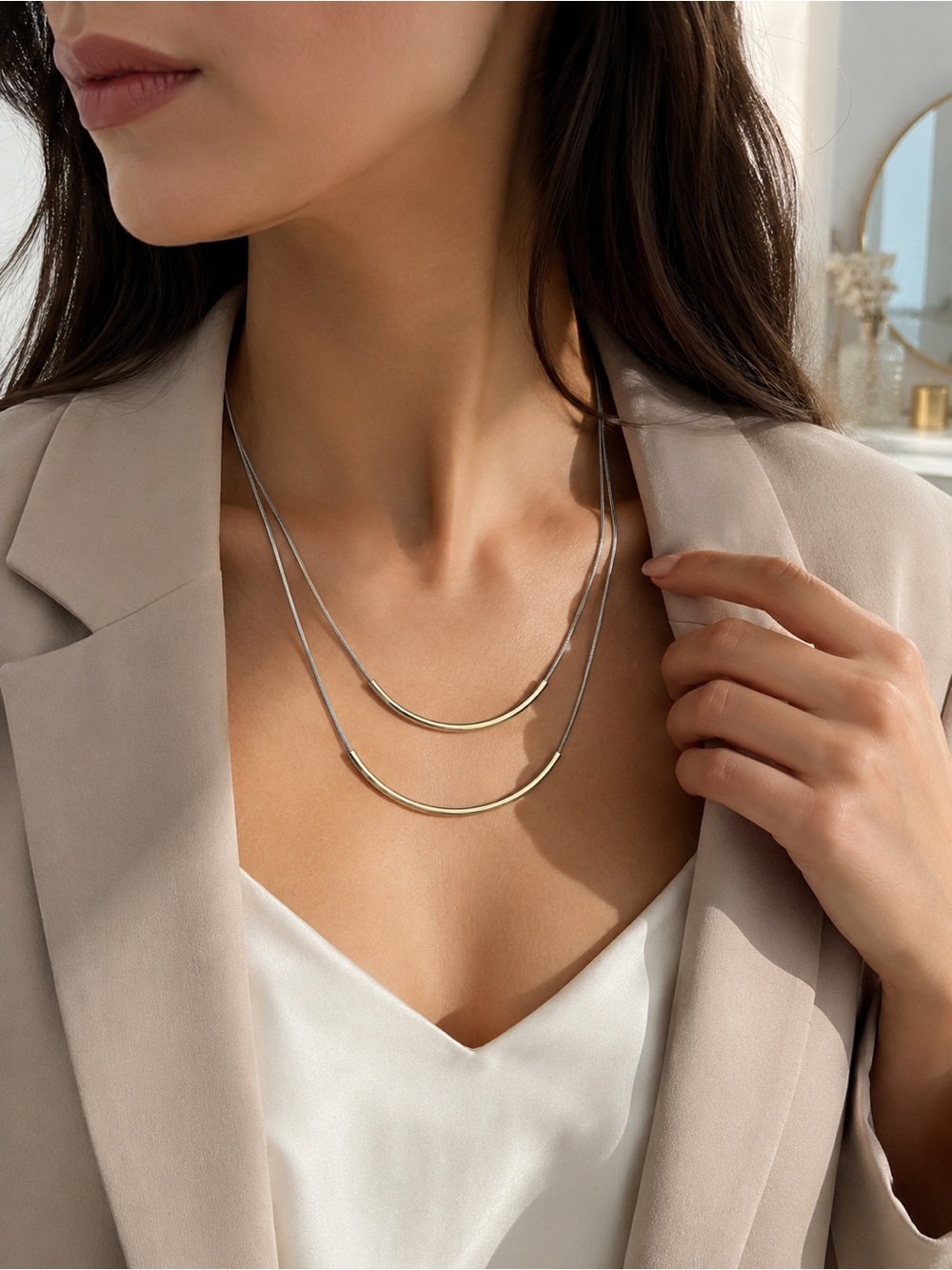 Banana Republic Two-Tone Double Layer Necklace in Gold and Silver